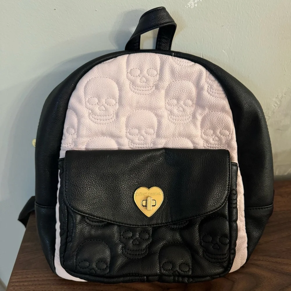 Betsey Johnson Embossed Skull Pink And Black Mini Backpack Whimsy Goth